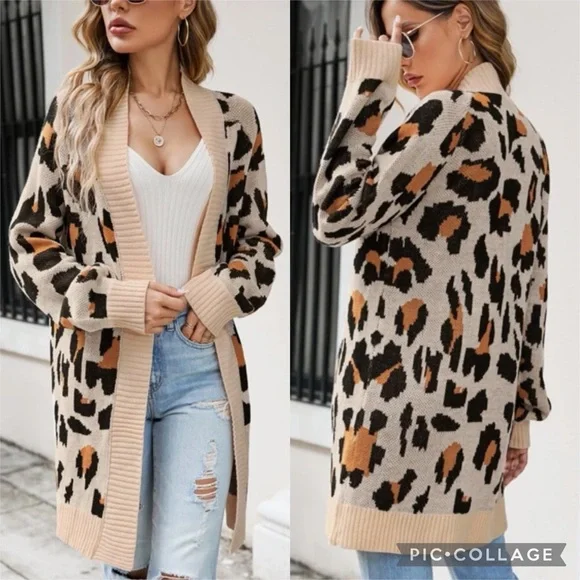 LEOPARD Pattern Drop Shoulder Duster Cardigan - Picture 1 of 1